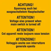 Warn-​Zusatzschild »Achtung Spannung auch bei ausgeschaltetem …