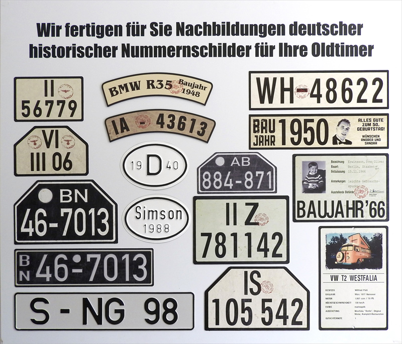 Historische Nummernschilder für Oldtimer - Schilder online kaufen