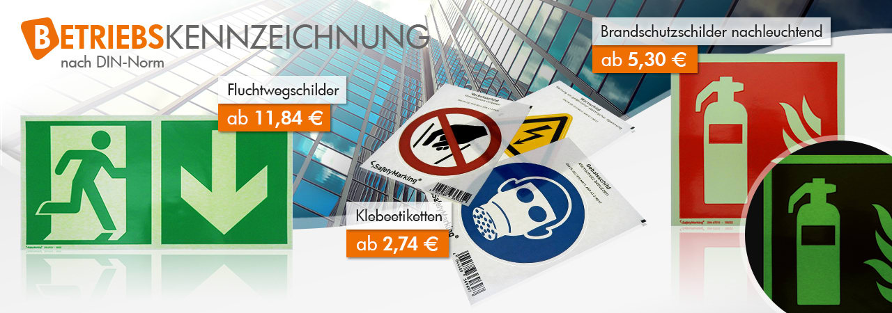 Gewerbe-Beschilderung und Norm-Kennzeichnung im SchilderShop 24