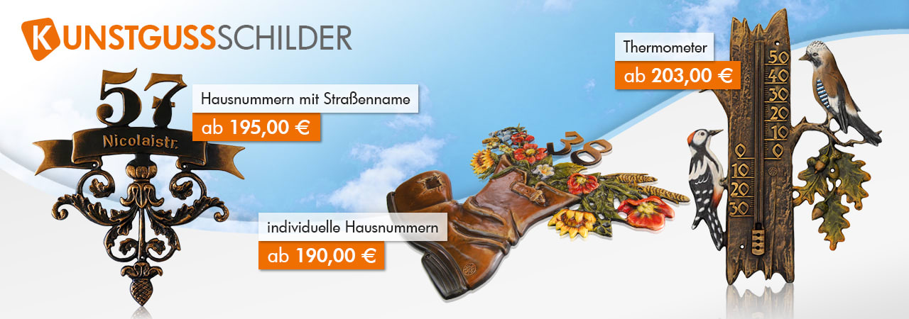Hausnummern und Hausschilder aus Kunstguss im SchilderShop 24